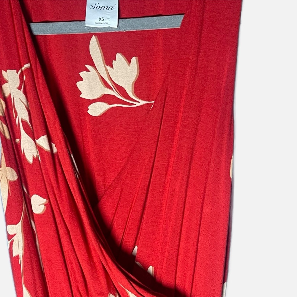 Soma Soft Support Ruffle Border Maxi Dress Red khaki Floral Resort Vacation XS - Picture 5 of 6